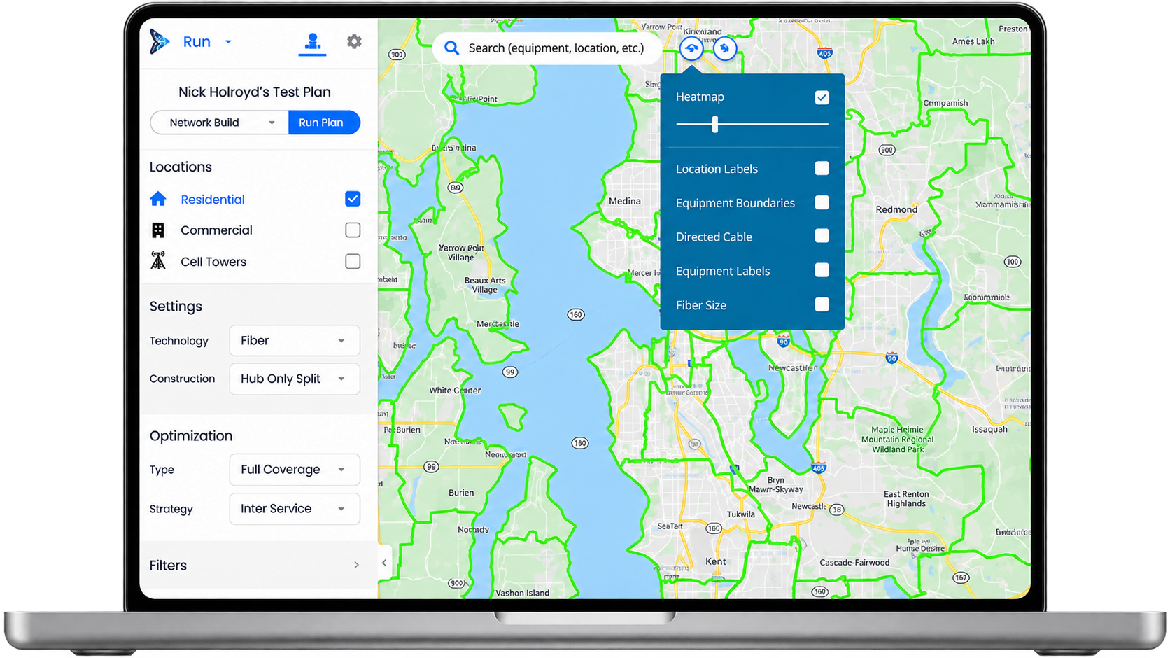 Arrow telecom planning platform displayed on a laptop