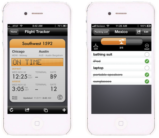 Kayak flight tracker and trip tools on iPhone