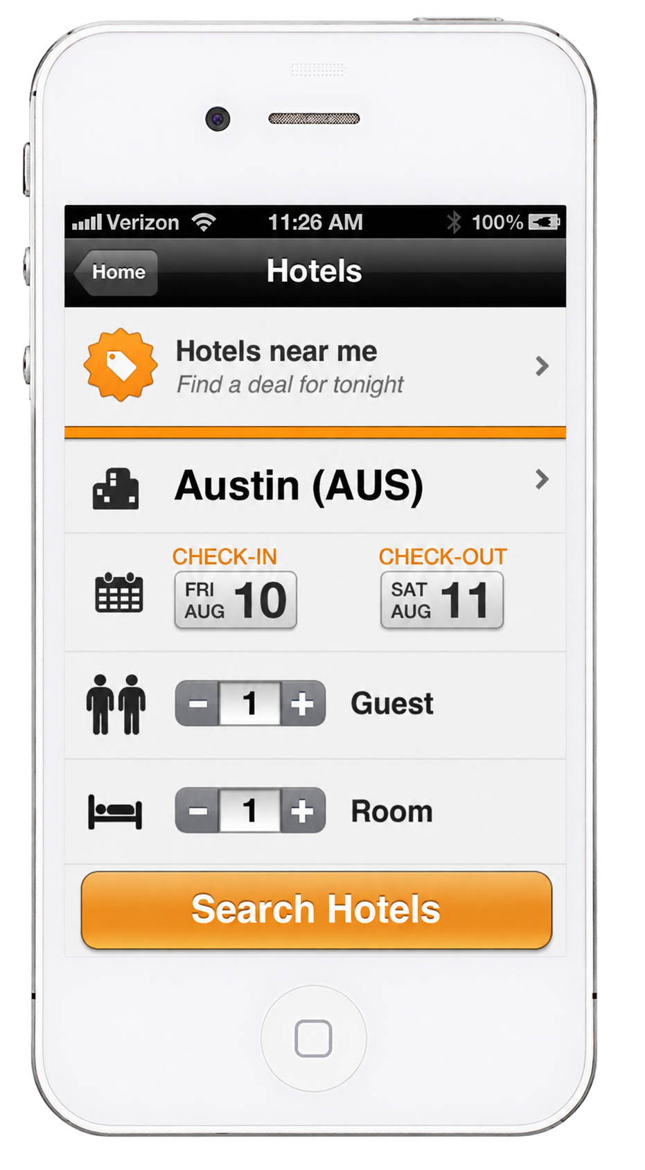 Kayak hotel-search experience displayed on an iPhone