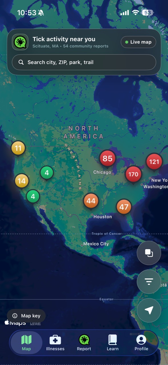 Tick Talk activity map screen
