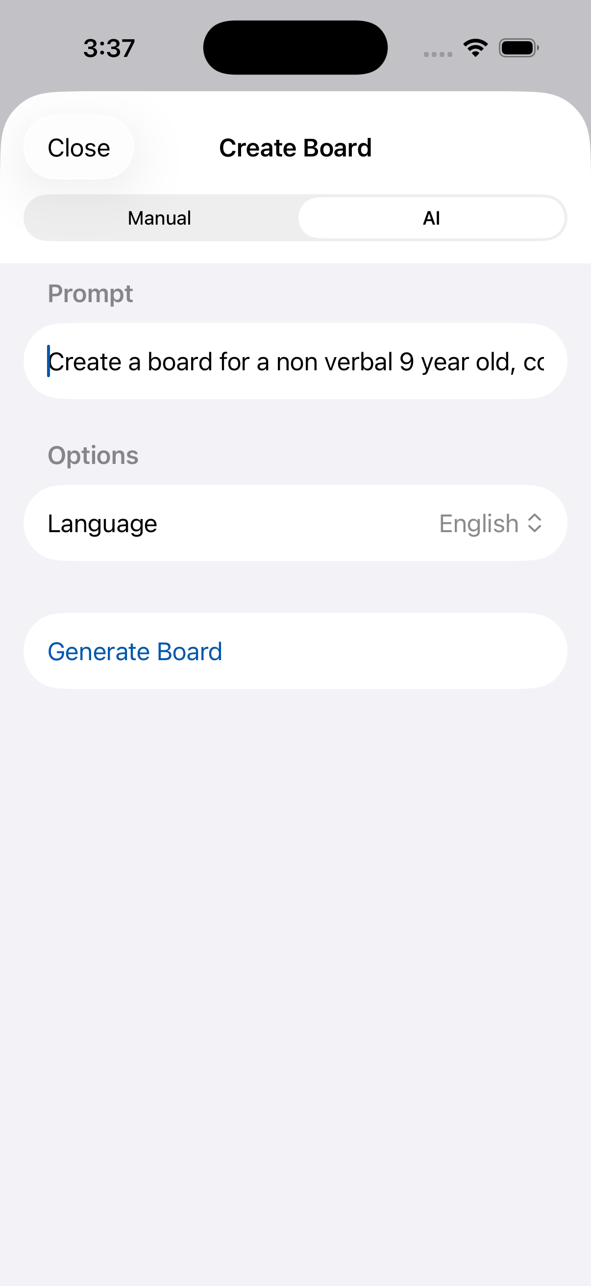 Tap Chat AI communication board generator on iPhone