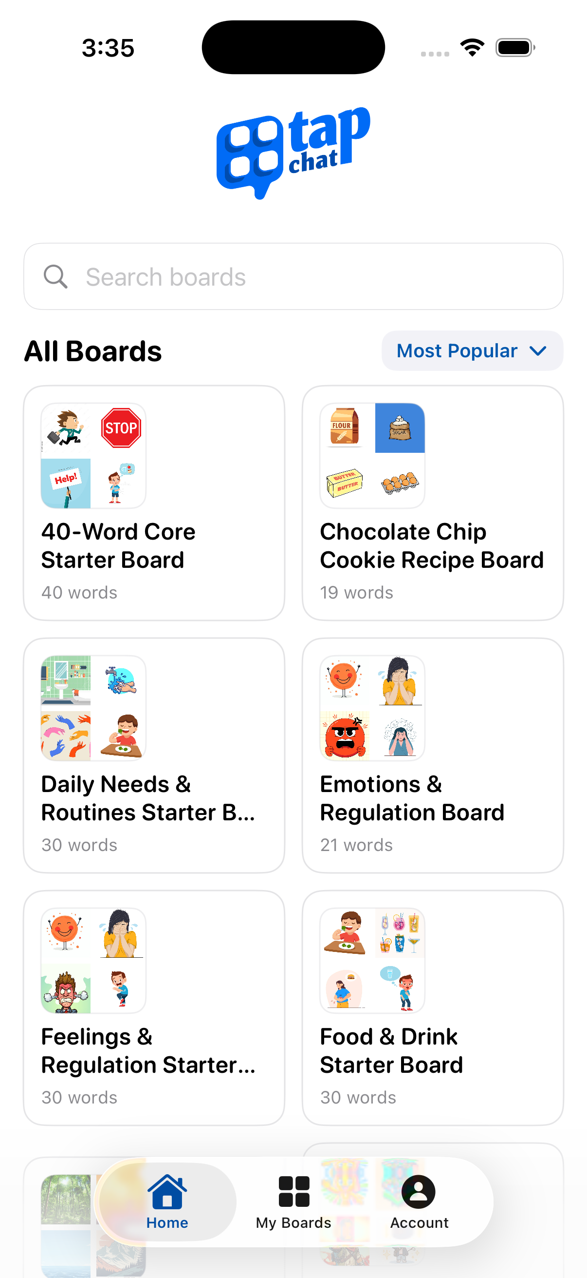 Tap Chat public communication board library on iPhone