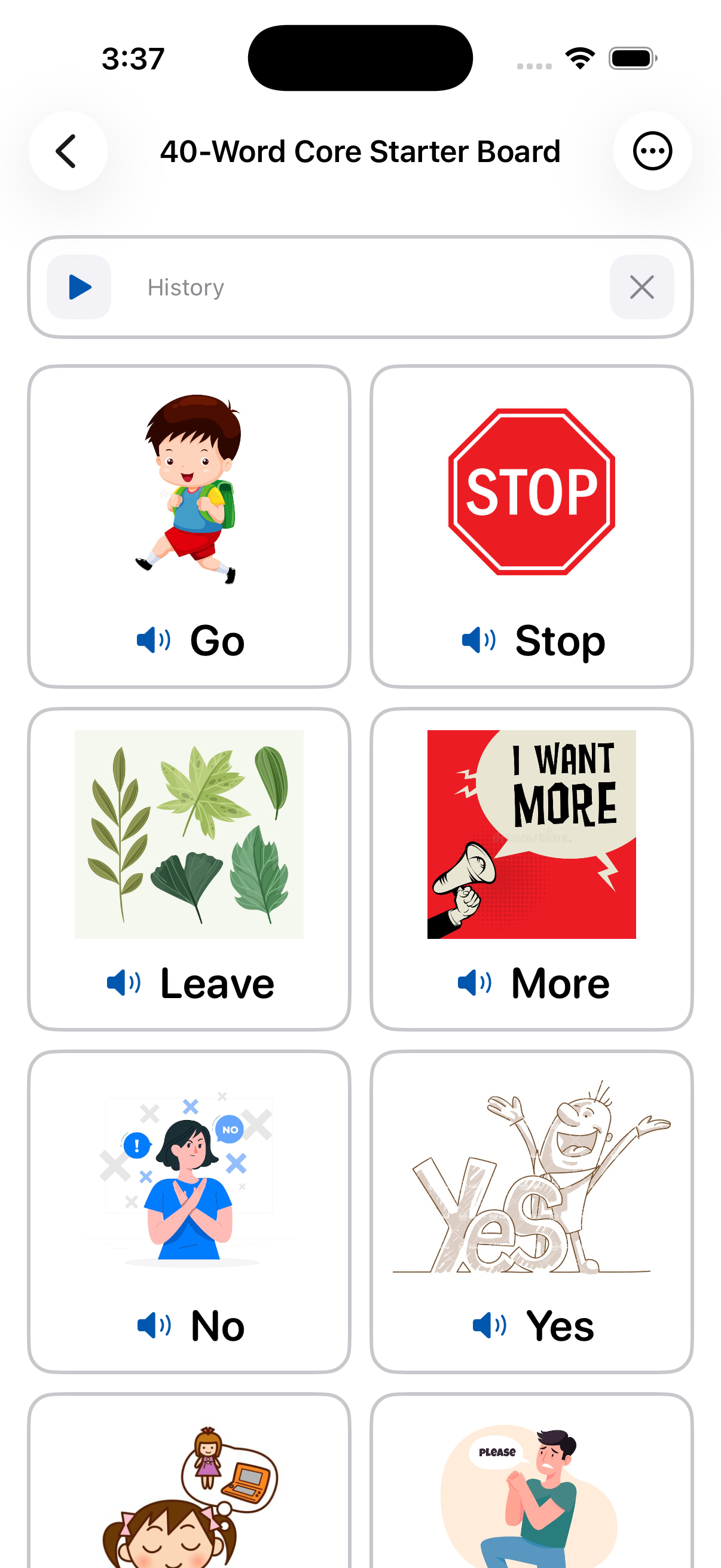 Tap Chat core communication board with spoken words on iPhone