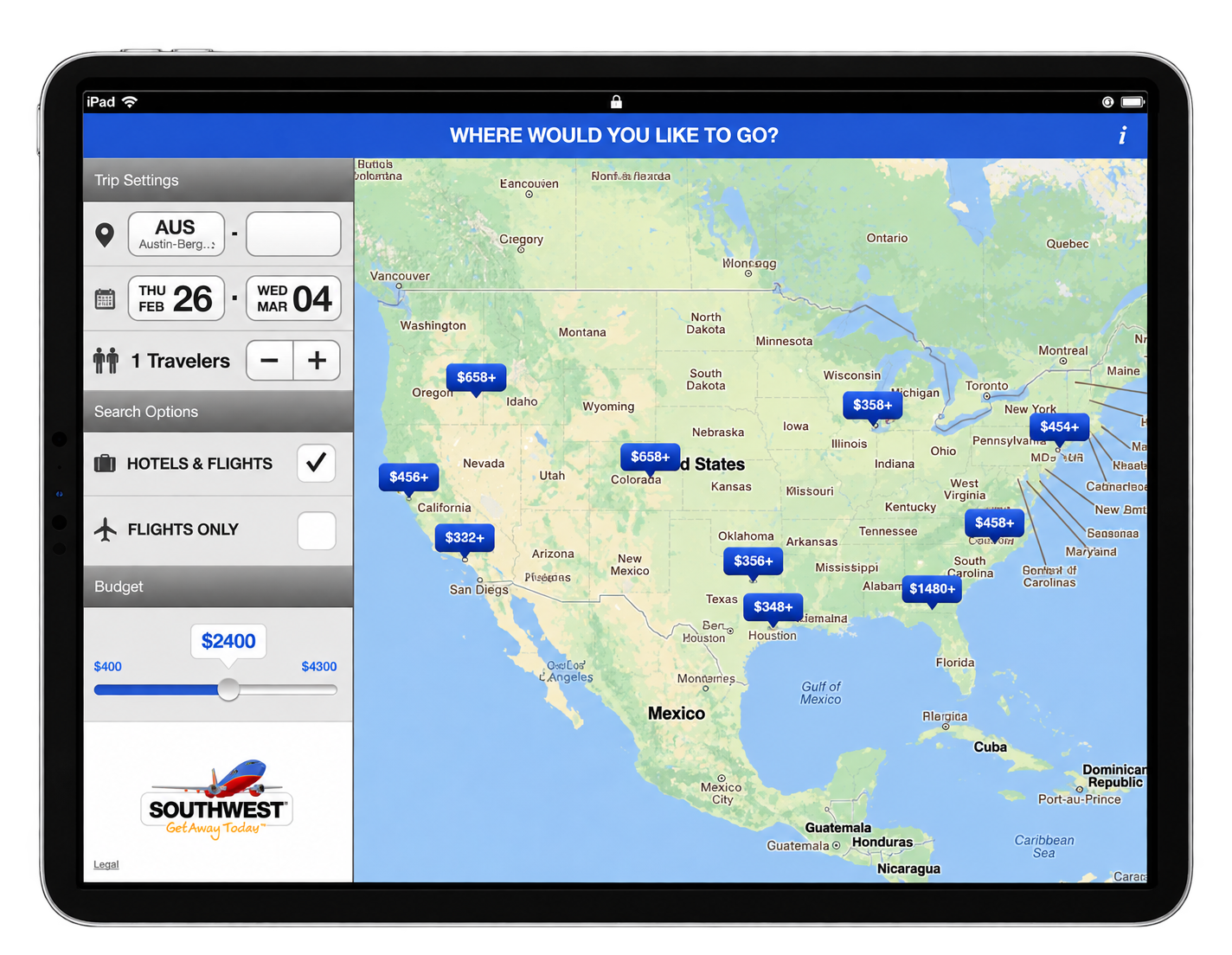 Vast travel discovery experience displayed on a tablet