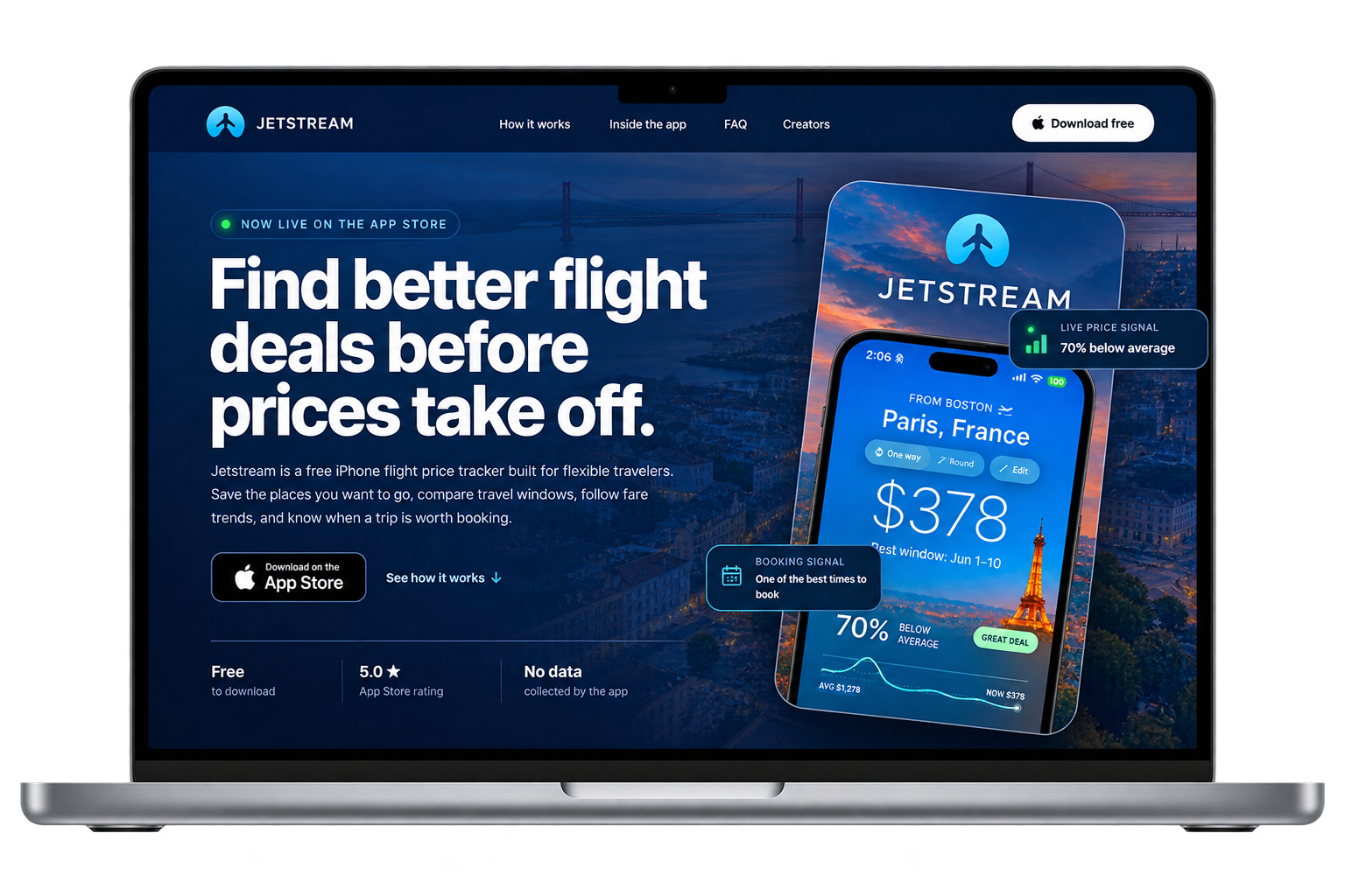 Jetstream website displayed on a MacBook
