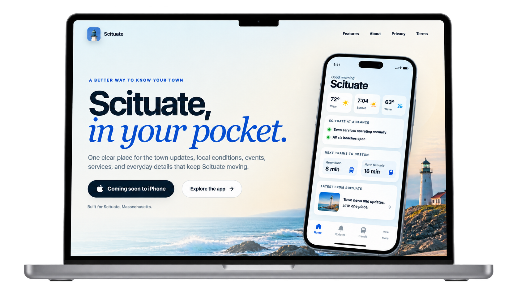 Scituate website displayed on a MacBook