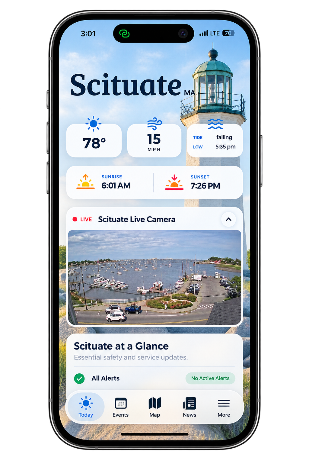 Scituate app displayed on an iPhone