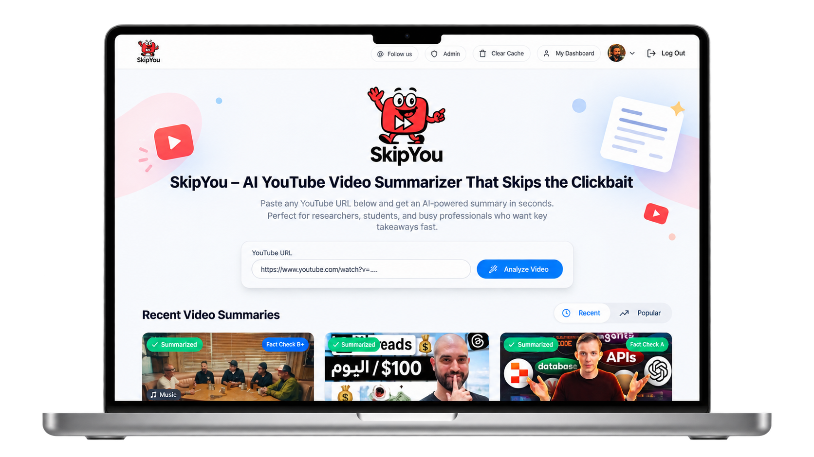 SkipYou website displayed on a MacBook